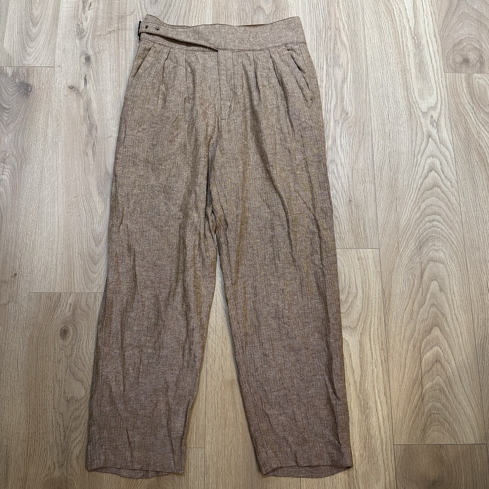 Banana Republic Seafarer Pants Womens 8 Beige Linen Blend Pleated Herringbone